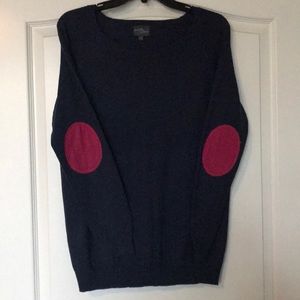 Navy Sweater with Pink Elbow Patches